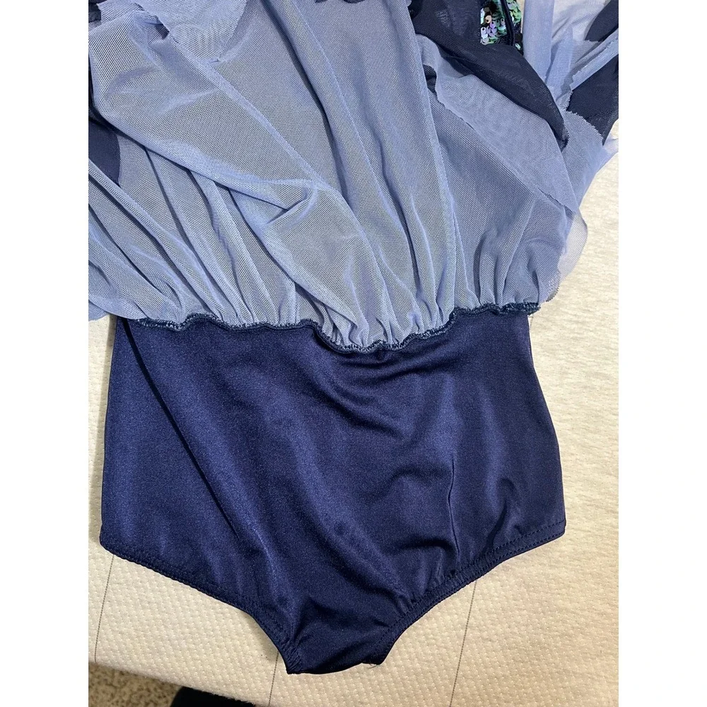 Costume Gallery blue sequin lyrical dance leotard dress kids girls  large 18209